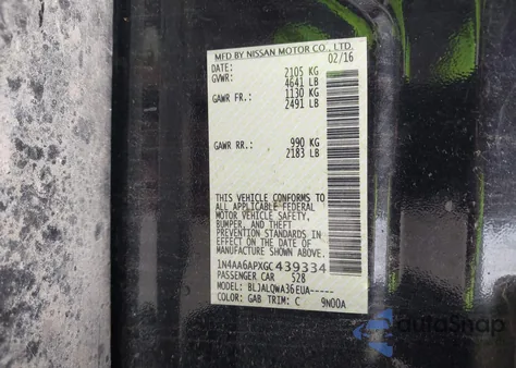 2016 Nissan Maxima 3.5 Platinum/3.5 S/3.5 Sl/3.5 Sr/3.5 Sv from USA, damaged, VIN 1N4AA6APXGC439334